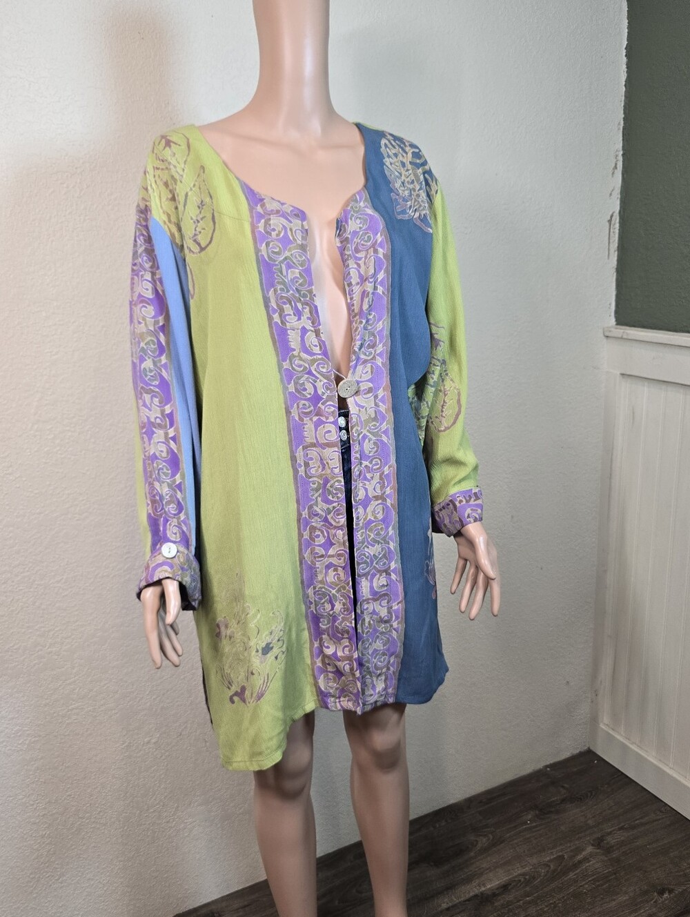 Soft Surroundings 100% Rayon Teal Green Purple Button Blouse Overlay Tunic  2x - Picture 4 of 14